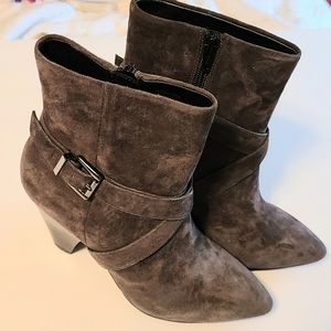 Grey Suede Heel Bootie. NIB. Le Chateau size US 8.